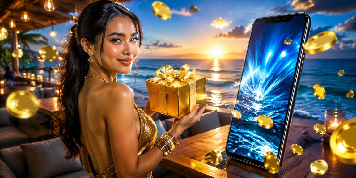 Pengguna mengakses menu pembayaran casino dollar138 di tepi pantai lewat smartphone